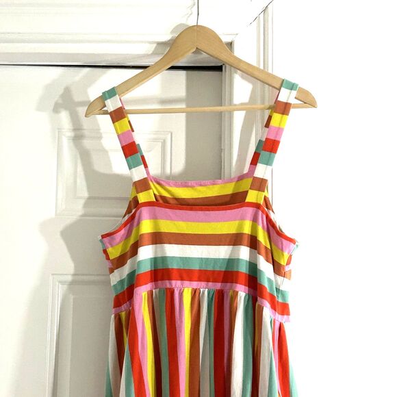 J.Crew Maxi Dress in Rainbow Stripe Size Large Sleeveless Long Tiered Colorful - Picture 10 of 10